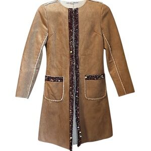 Vintage Monkey Wear Camel Suede Boho Girls Coat w/purple & gold sequins Size 12P